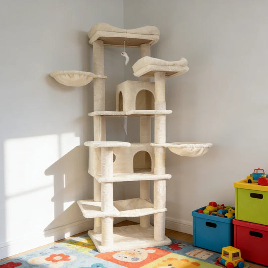 68" Four-Level Cat Tree with Hammock & Floor Mat