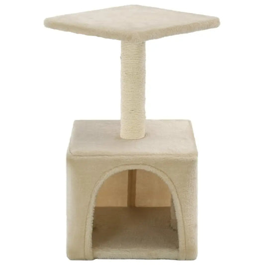 Compact Beige Cat Tree with Scratching Post