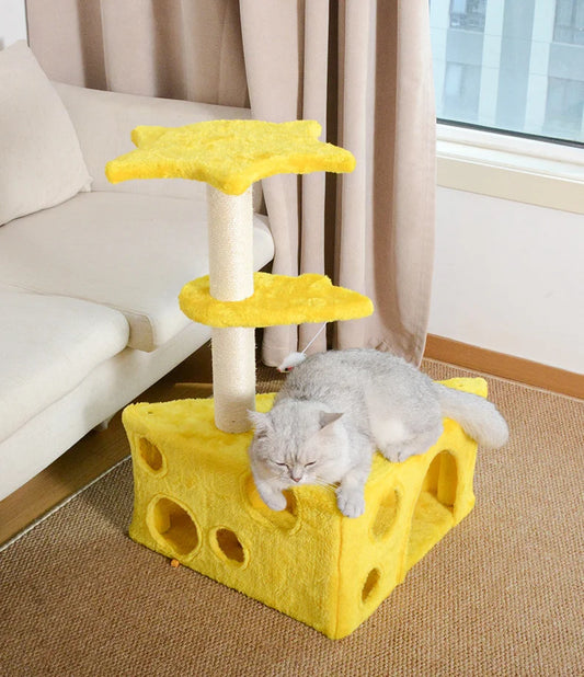 Cheese-Shaped Washable Cat Tower & Hideaway