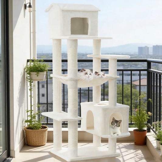 64" Large Beige Multi-Layer Cat Tower for Multiple Cats
