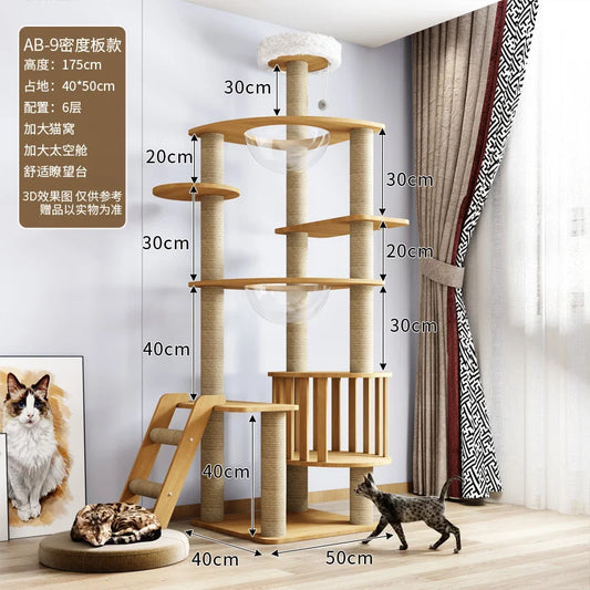 Multi-Level Plush Cat Tower with Hammock & Condo