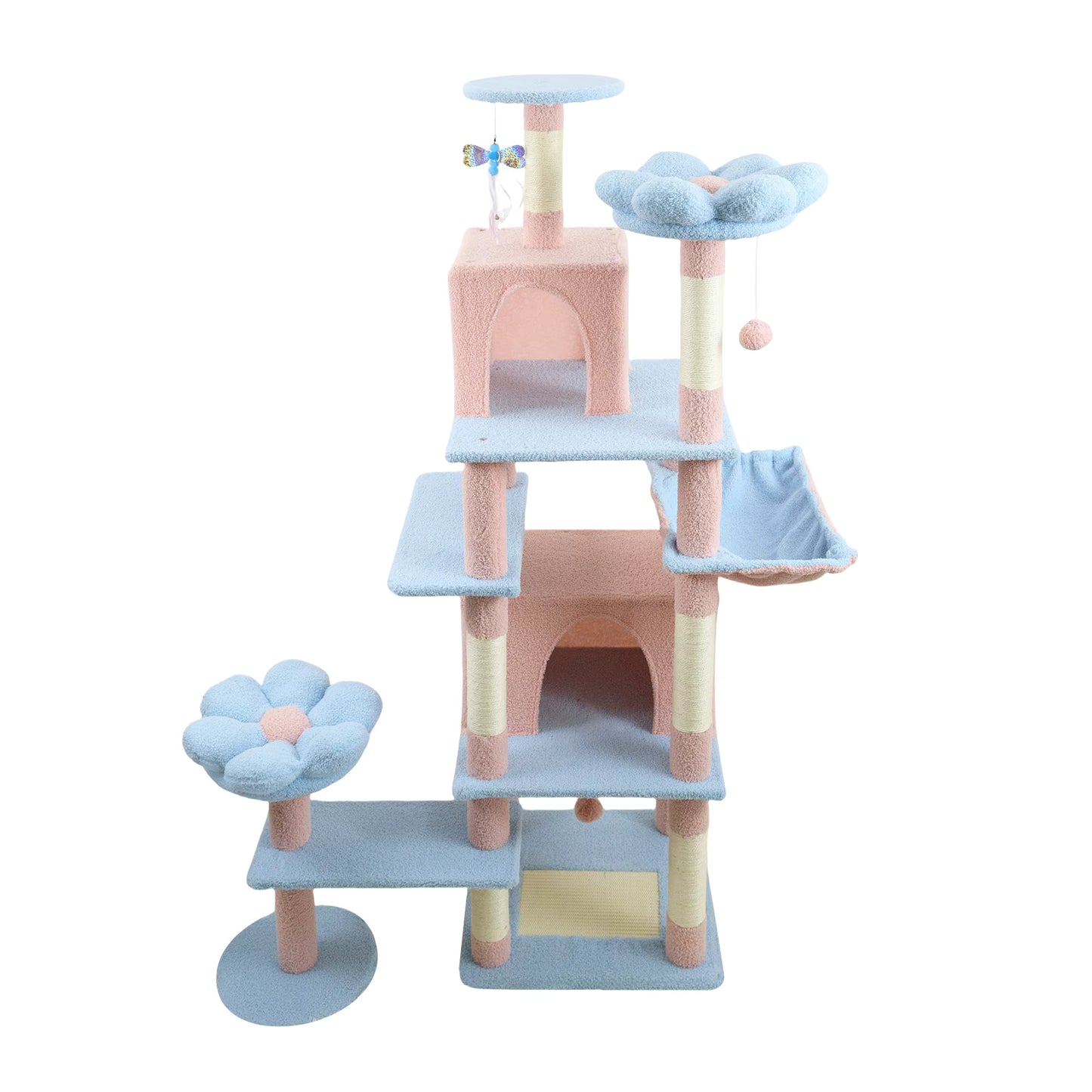 XL Natural Wood Cat Tree with Hammock & Condo