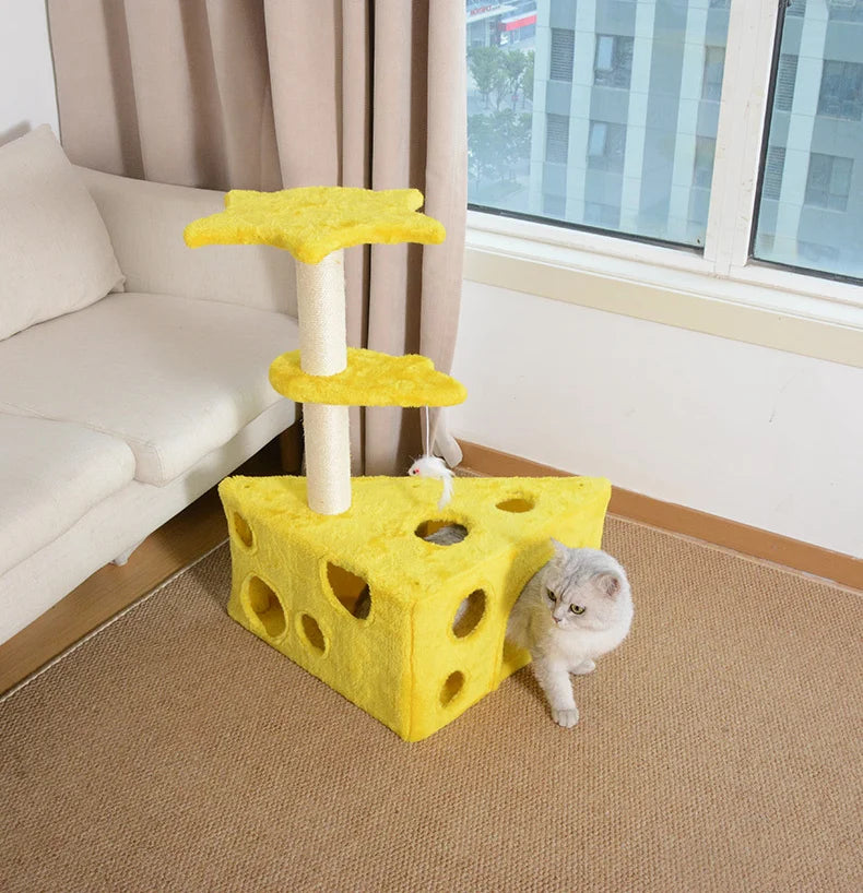 Cheese-Shaped Washable Cat Tower & Hideaway