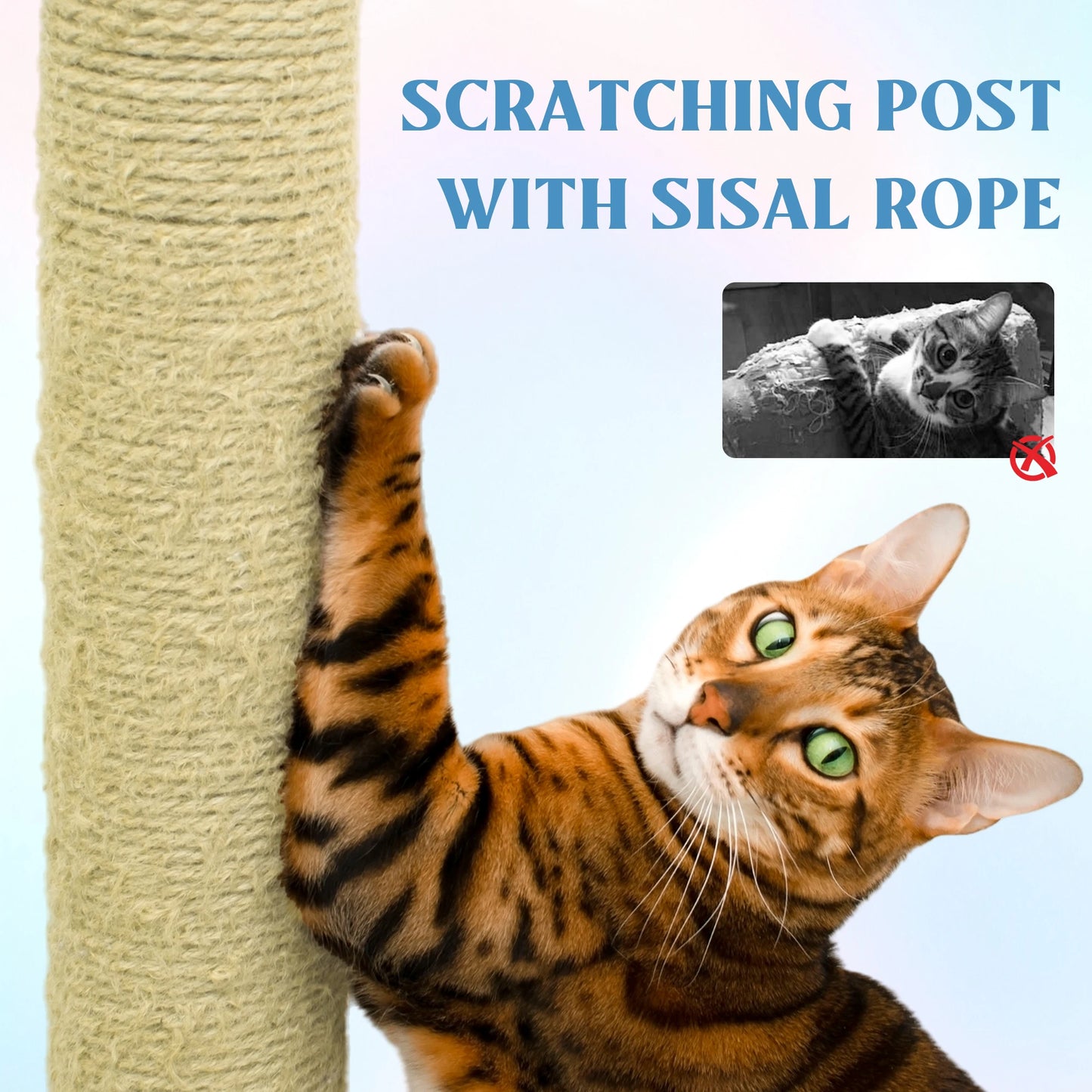 XL Natural Wood Cat Tree with Hammock & Condo