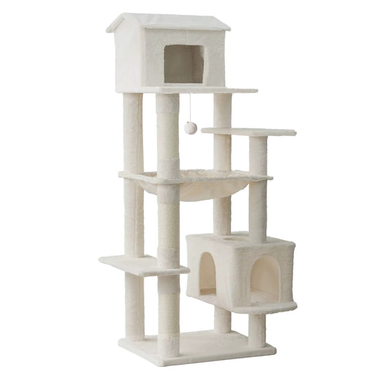64" Large Beige Multi-Layer Cat Tower for Multiple Cats