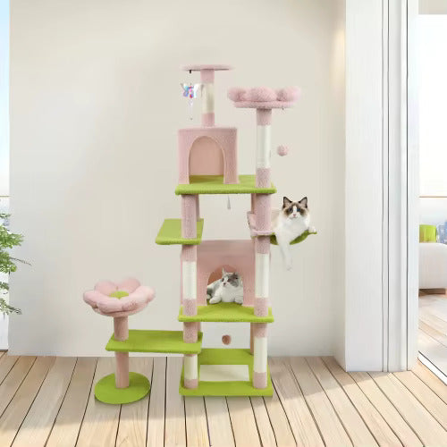 Large Anti-Tipping Multi-Level Wood Cat Tower