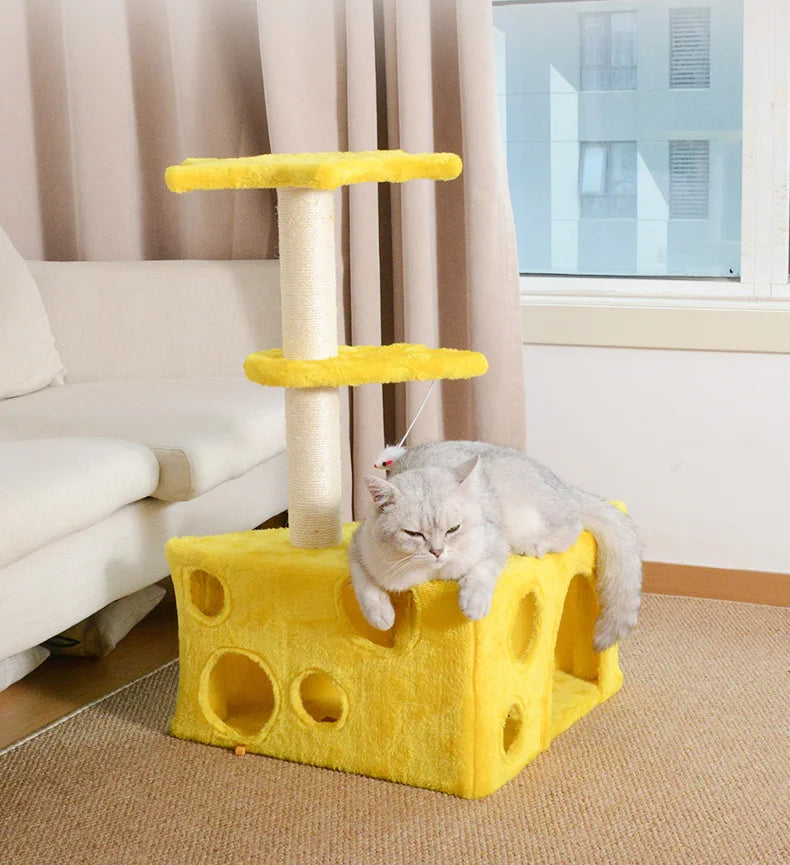 Cheese-Shaped Washable Cat Tower & Hideaway