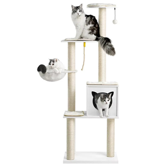 Modern 65" Wood Cat Tower with Removable Plush Pads