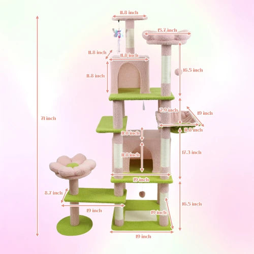 Large Anti-Tipping Multi-Level Wood Cat Tower
