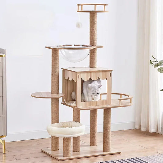 Multi-Level Plush Cat Tower with Hammock & Condo